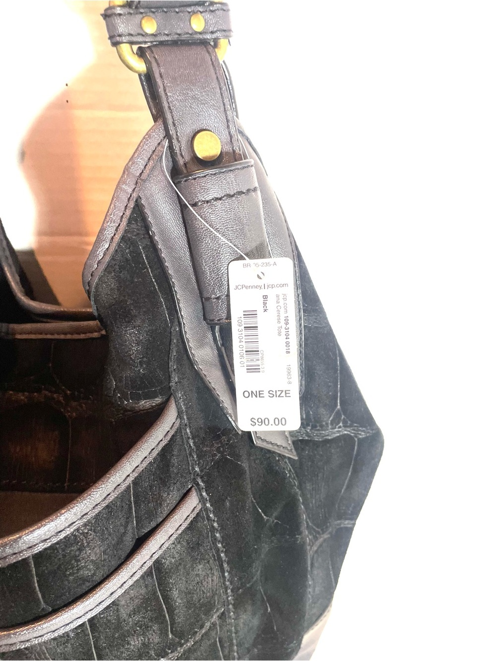 A.N.A. Cowhide Leather Black Croc Embossed Hobo Shoulder Bag Travel Vacation NWT - Picture 13 of 16